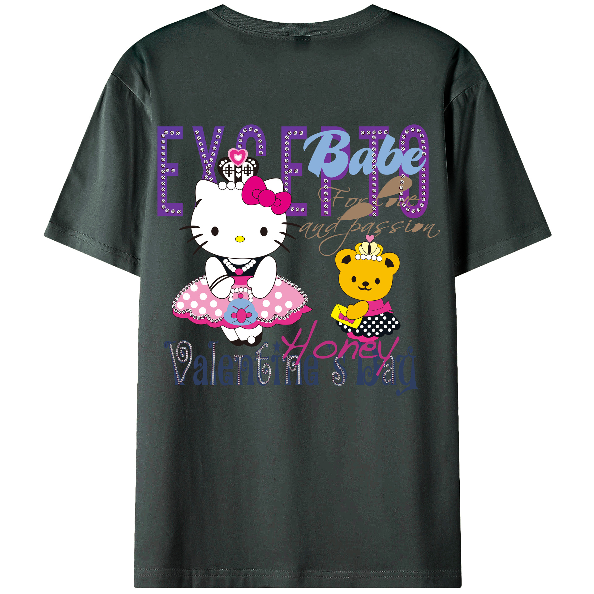 （画像用） Hello Kitty ハローキティ 綿100％ メンズ半袖Tシャツ（バックプリント） 通気性